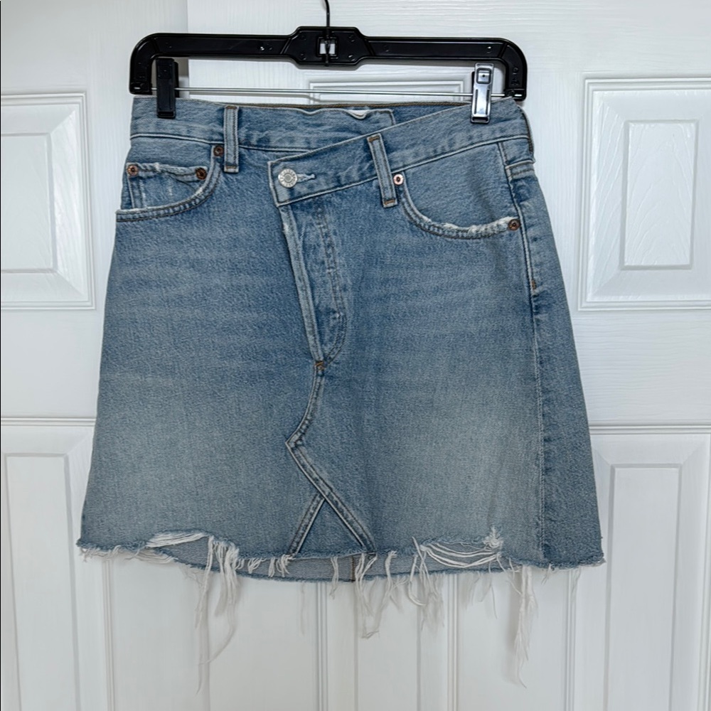 Denim Frayed Hem Skirt
